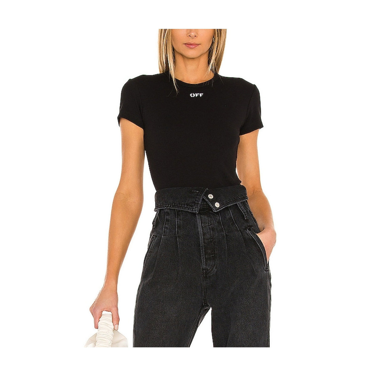 Off-White 'Basic' Black Ribbed Logo Tee Size 40