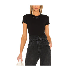Off-White 'Basic' Black Ribbed Logo Tee Size 40