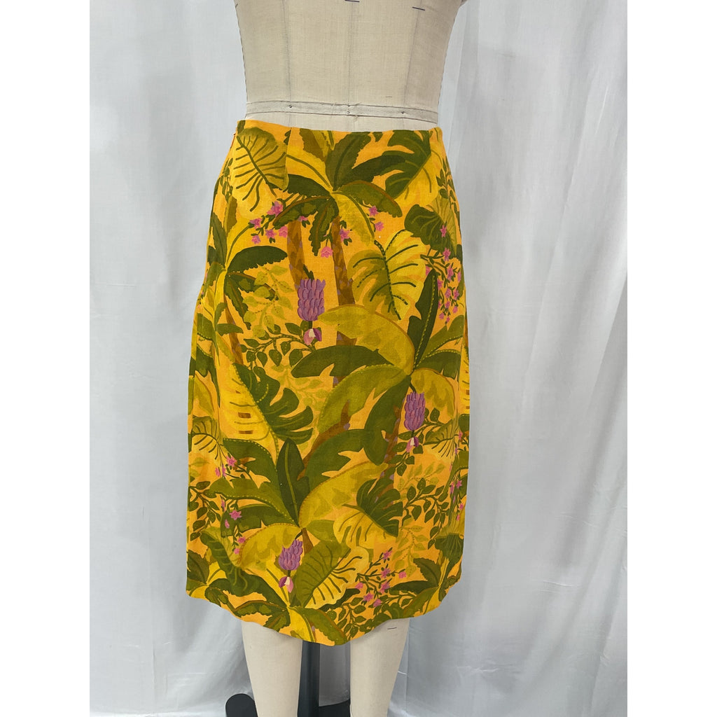 Farm Rio 'Banana' Yellow Linen Blend Leaf Midi Skirt Size S