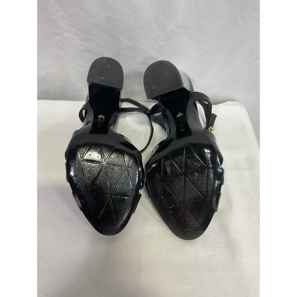 Schutz 'Keefa' Black 100mm Open Toe Patent Leather Sandals Size 7
