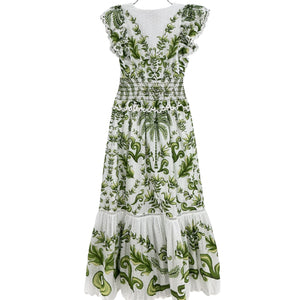 Farm Rio Botanical Green Milani Maxi Dress Size XS