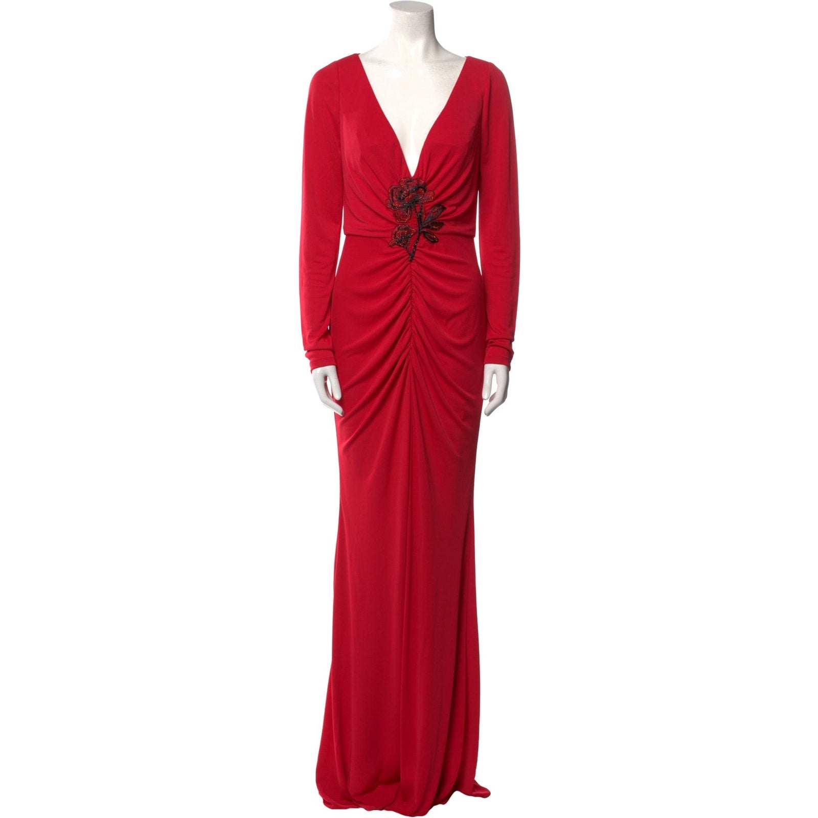 Marchesa Notte Red V-Neck Flower Applique Long Dress Size OS - NWT