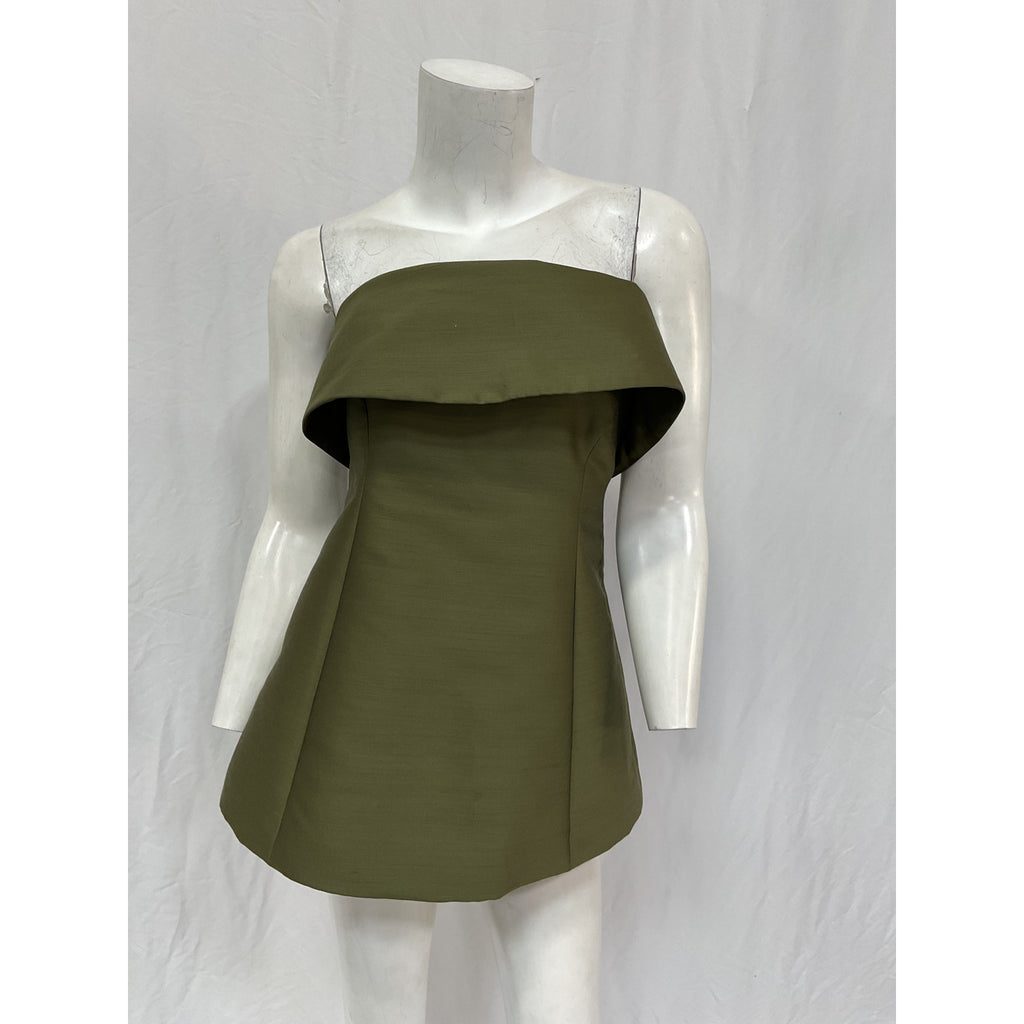 Toteme Strapless Green Cotton Sateen Top Size 34