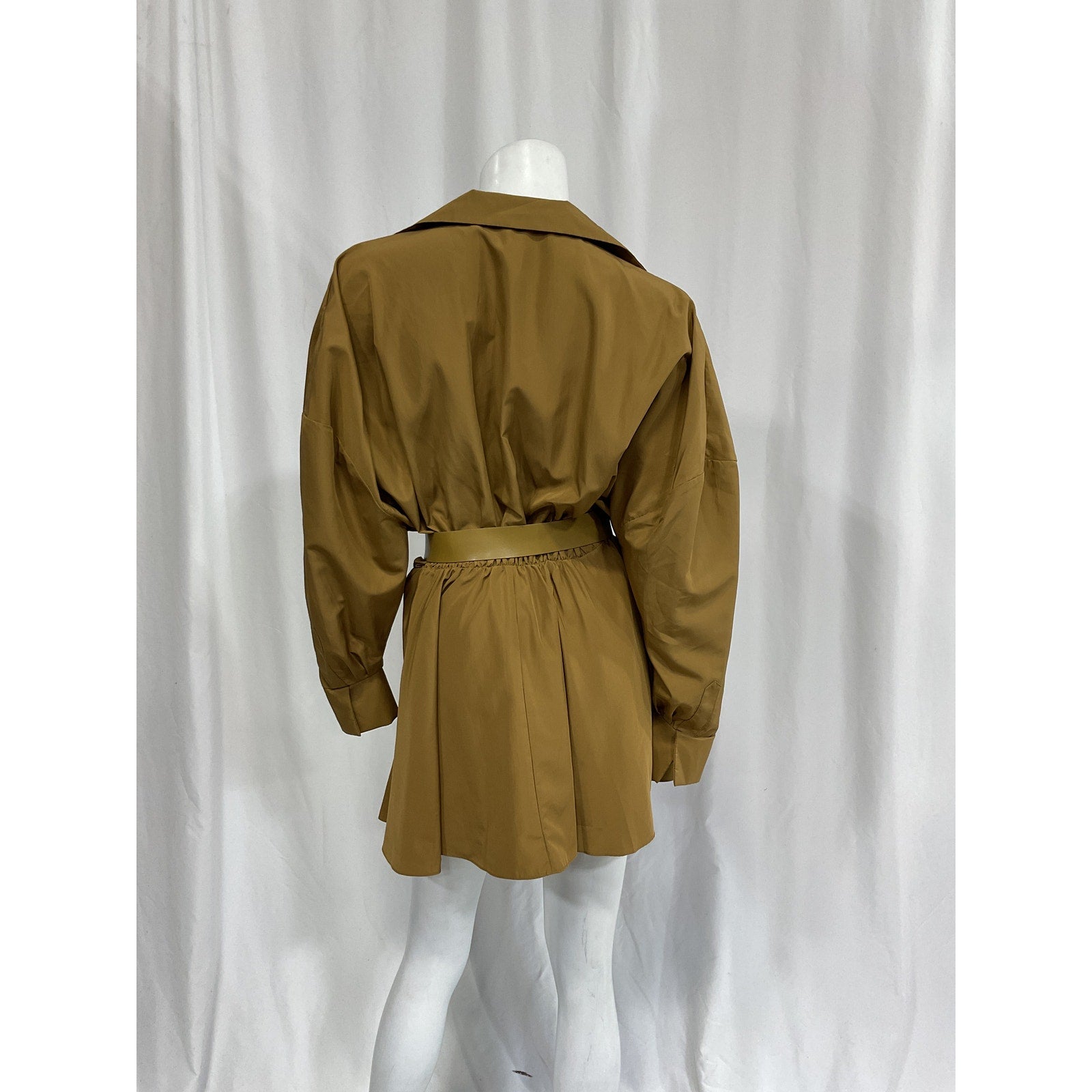 Norma Kamali 'Oversized' Tan Shirt Flared Challis Mini Dress Size XS