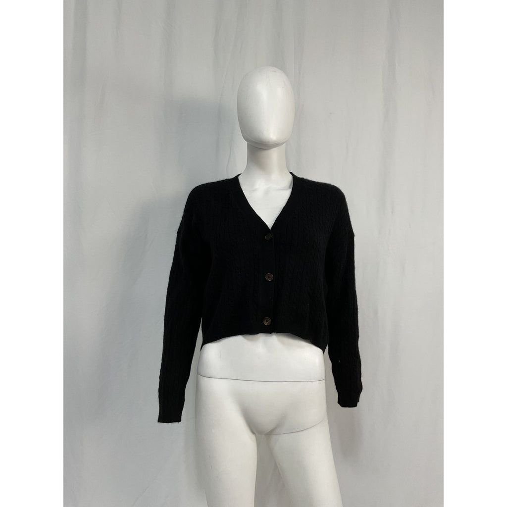 Reformation 'Giusta' Black Cashmere Cropped Cardigan Size XS - NWT