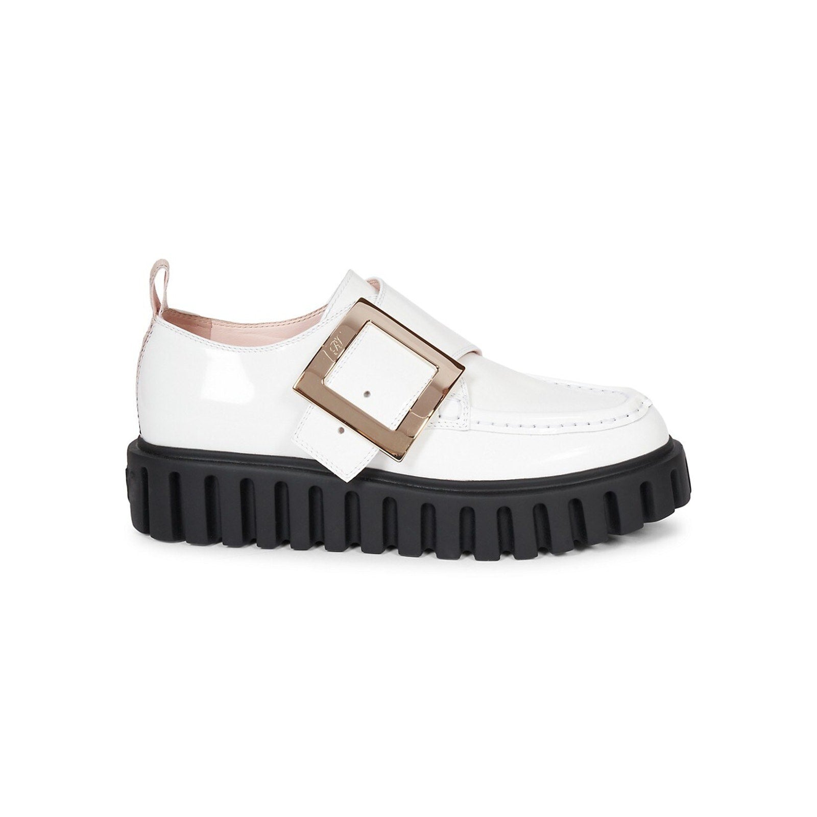 Roger Vivier 'Viv' White Creeper Metal Buckle Patent Leather Loafers Size 6.5