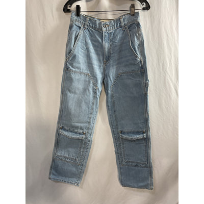 Grlfrnd 'Milla' Blue Denim Cropped High-Rise Straight-Leg Denim Jeans Size 25