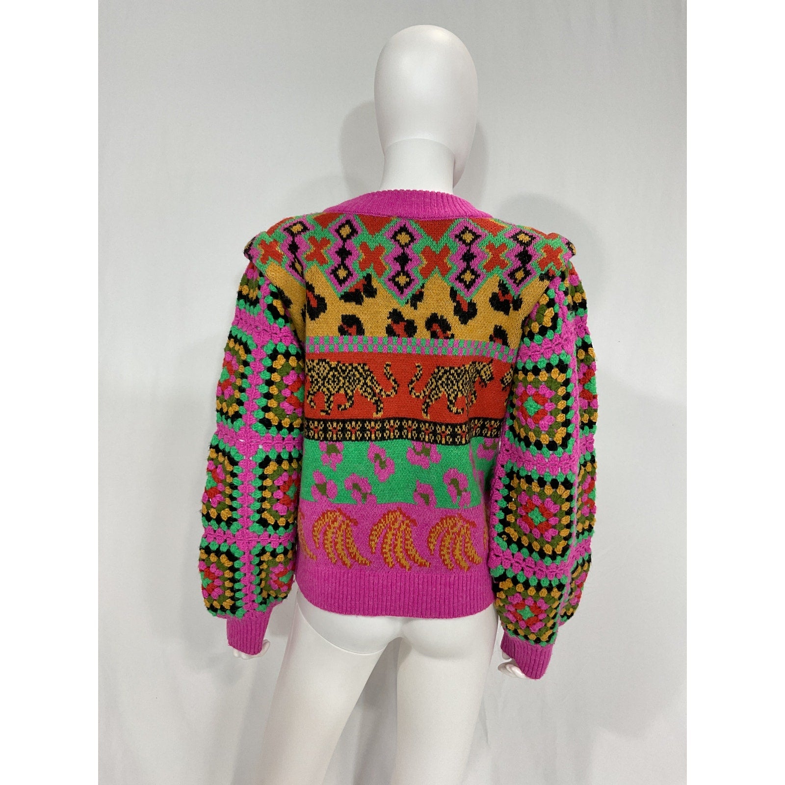 Farm Rio Bright Pink 'Leopards Ainika' Sweater Size XS