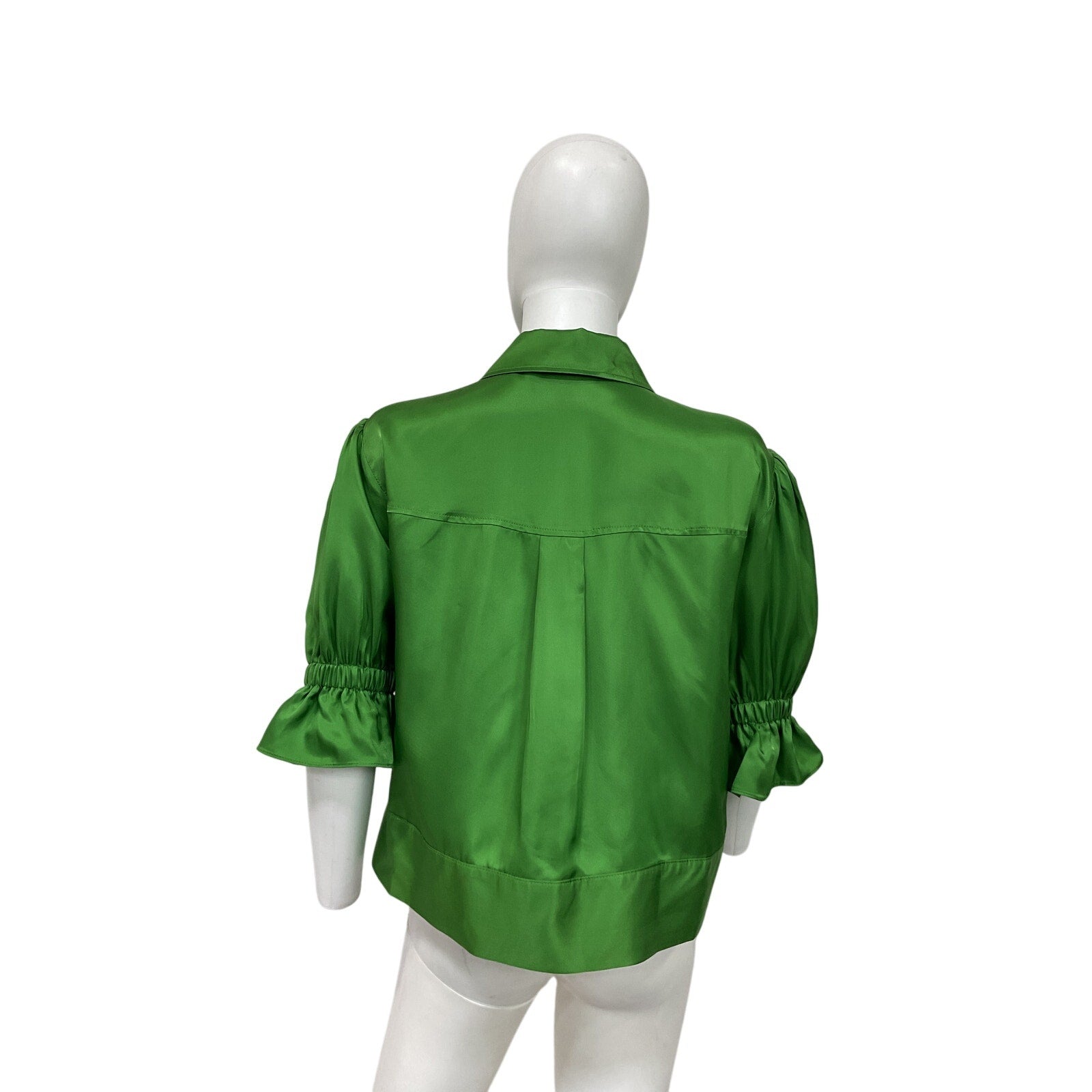 Cinq A Sept 'Holly' Green Cupro Puff-Sleeve Utility Jacket Size S