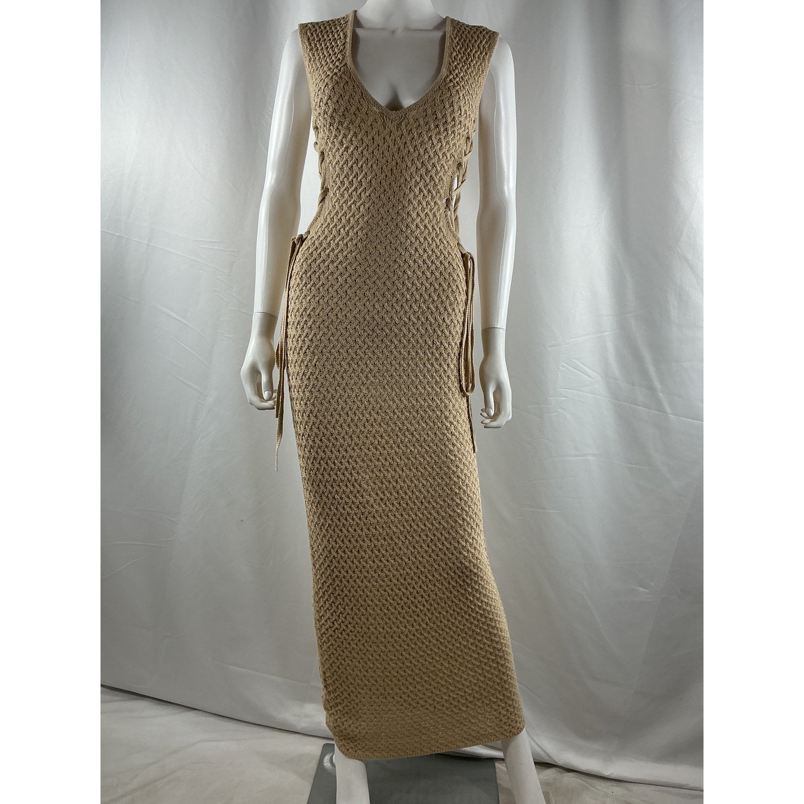 Michael Costello 'Kyle' Tan Acrylic Maxi Dress Size S