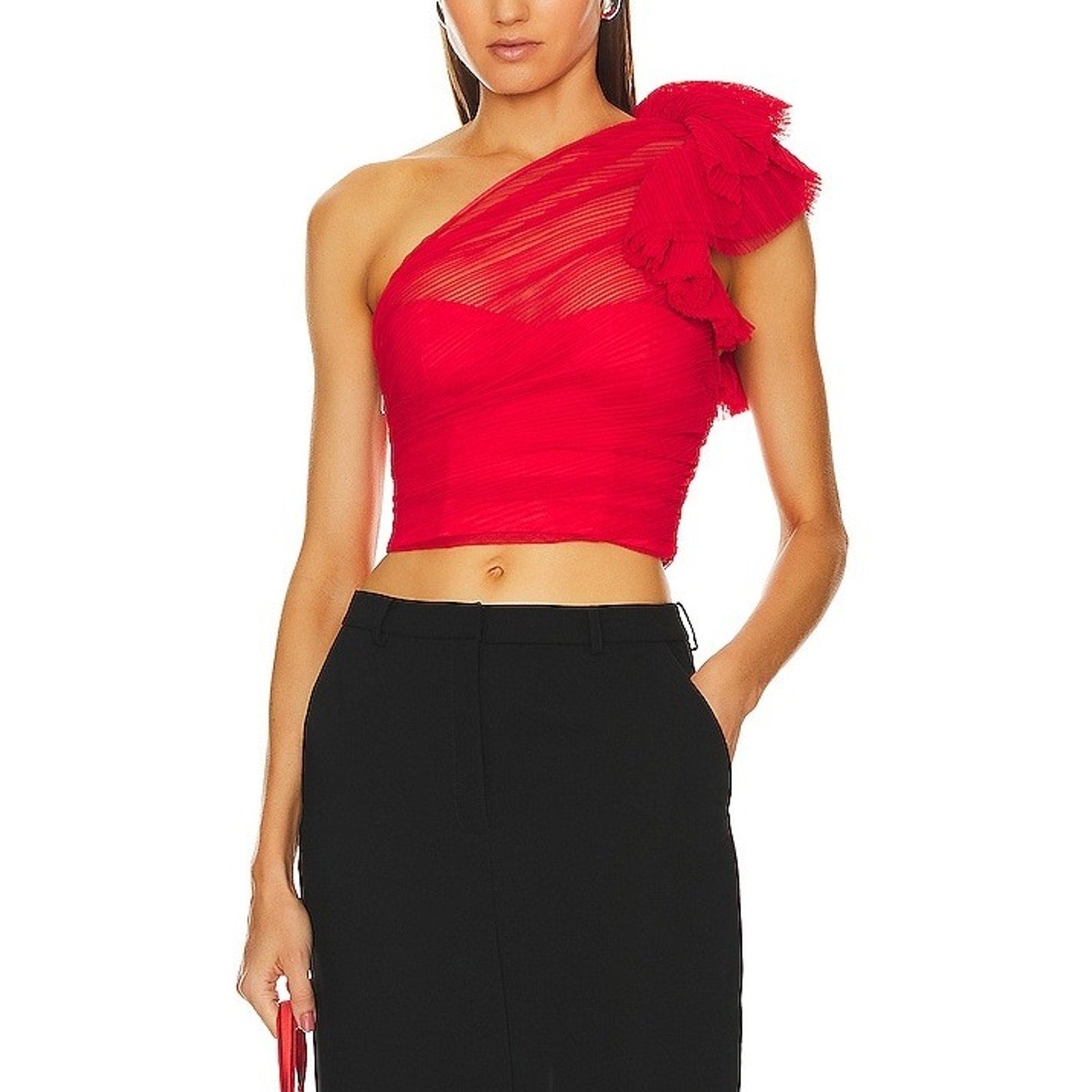 Majorelle 'Soriya' Red One Shoulder Tulle Top Size XS - NWT
