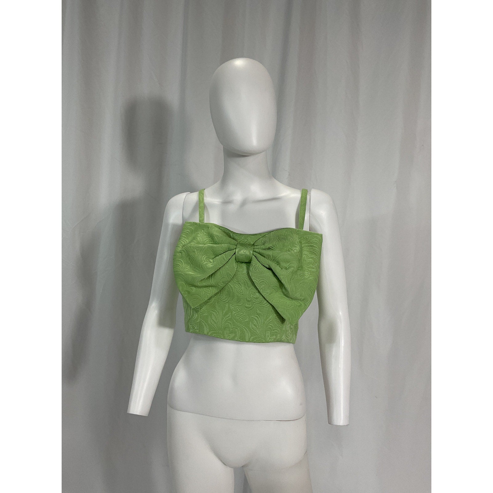 Mestiza New York 'Corazon' Green Bow Jacquard Sleeveless Crop Top Size 4