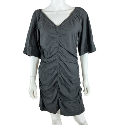 Ganni Ruched Black V-Neck Mini Dress Size 40 EU / US 8