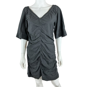 Ganni Ruched Black V-Neck Mini Dress Size 40 EU / US 8