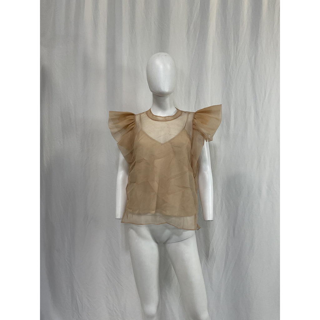 Jonathan Simkhai Corina 'Organza' Beige Polyester Top Size M
