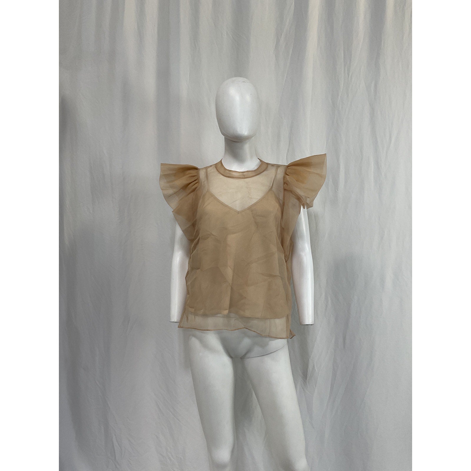 Jonathan Simkhai Corina 'Organza' Beige Polyester Top Size M