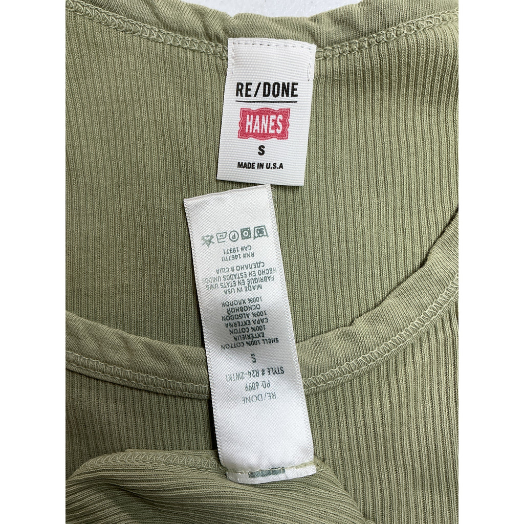 Re/Done Originals Green Cotton Ribbed Tank Top Size S