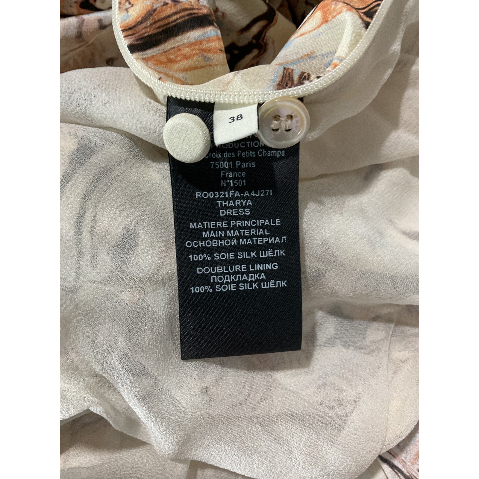 Isabel Marant 'Tharya' Beige Silk Asymmetric Printed Crepe De Chine Mini Dress Size 38 - NWT