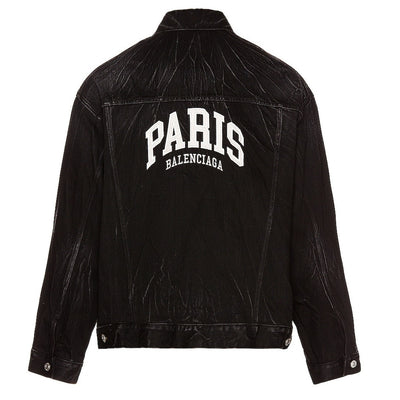 Balenciaga Oversized Black Paris Logo Denim Jacket Size M