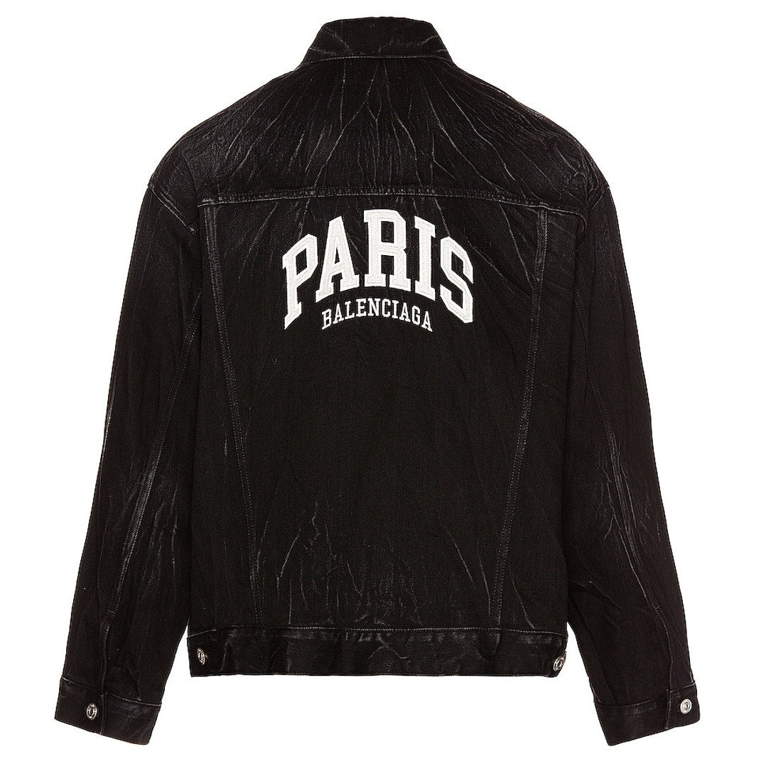 Balenciaga Oversized Black Paris Logo Denim Jacket Size M