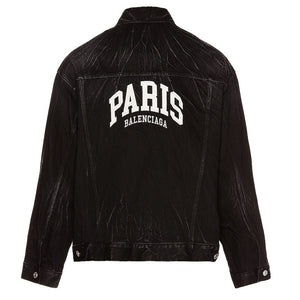 Balenciaga Oversized Black Paris Logo Denim Jacket Size M