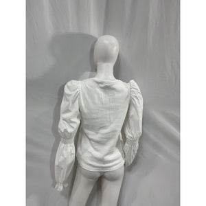 Veronica Beard 'Fawn' White Cotton Mix Media Virago Sleeve Stretch Cotton Top Size M