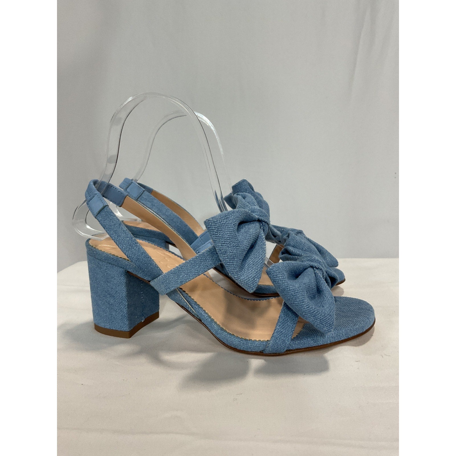 J.Crew 'Lucie Bow ' Blue Cotton Leather Slingback Sandals Size 6
