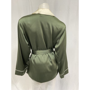 Jonathan Simkhai 'Seline' Green Belted Silk-Charmeuse Robe Jacket Size XS
