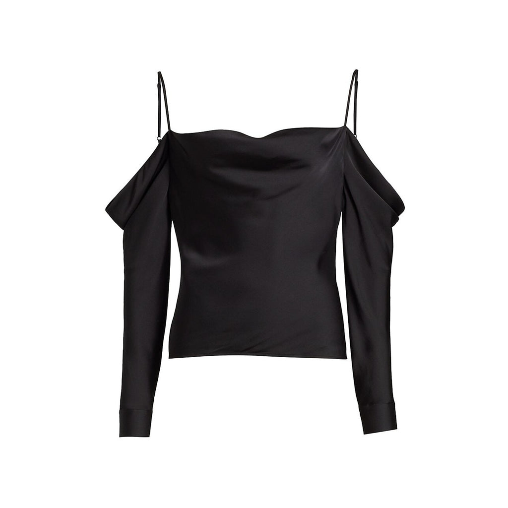 L'Agence 'Zion' Black Silk Cold-Shoulder Blouse Size M