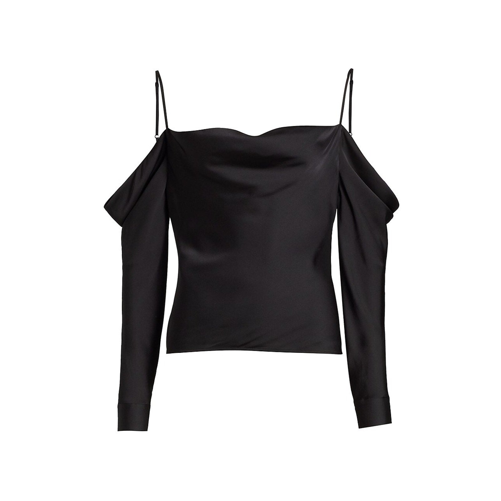L'Agence 'Zion' Black Silk Cold-Shoulder Blouse Size M