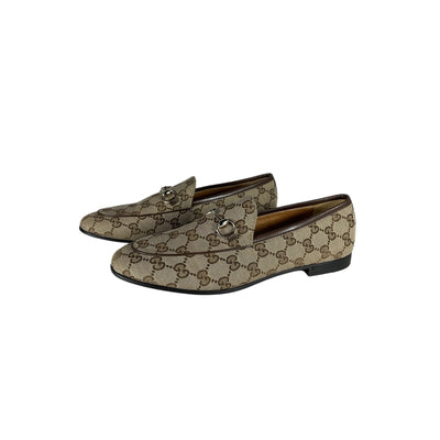 Gucci Jordaan Brown Leather GG Canvas Loafer Size 9
