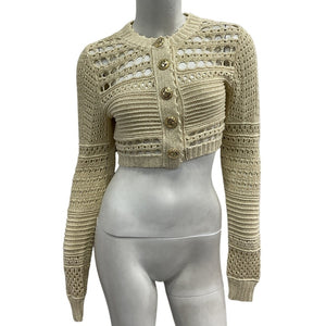 Retrofête Cropped Ivory Gold Nico Cardigan Size XS