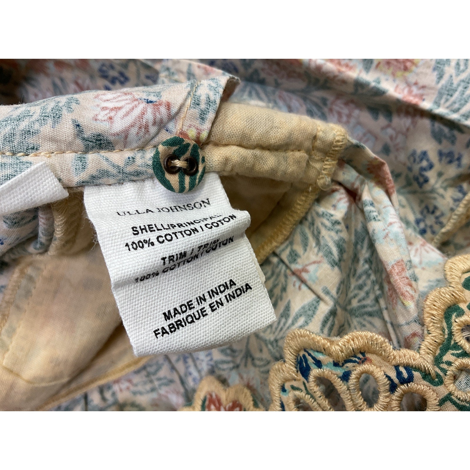 Ulla Johnson 'Ardith' Green Belted Broderie Anglaise-Trimmed Floral Poplin Mini Dress Size 4