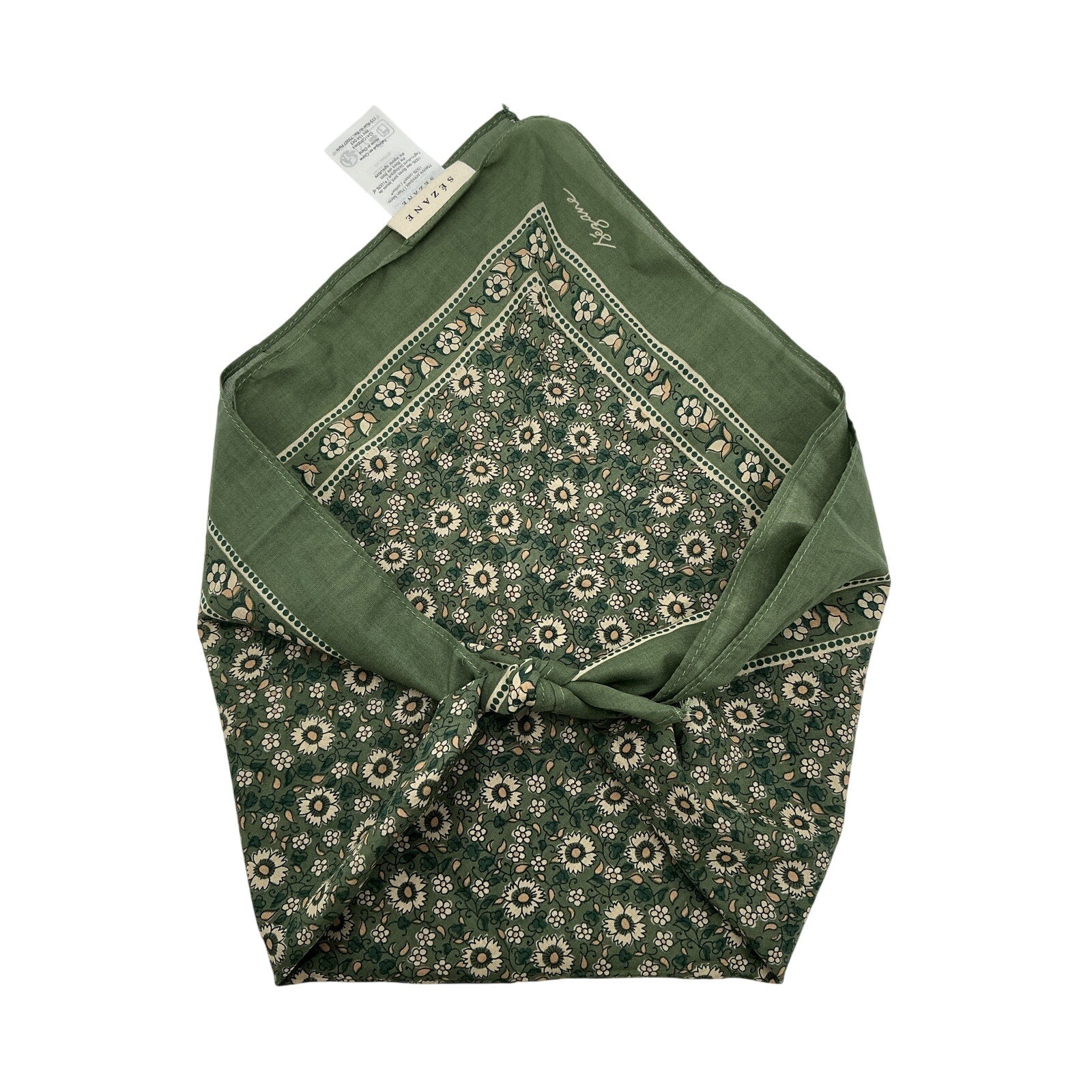 S�zane 'Floral' Green Cotton Scarf Size OS
