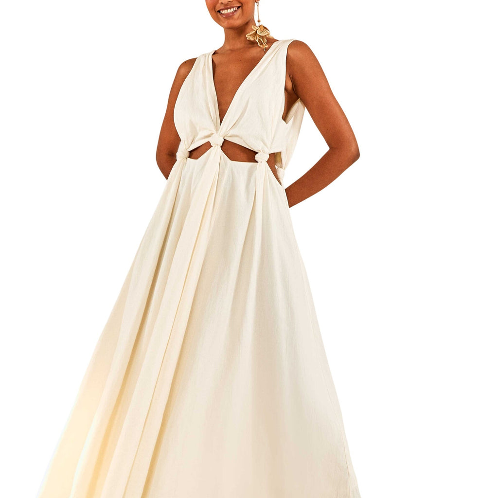 Farm Rio Cut Out White Linen Midi Dress Size XS