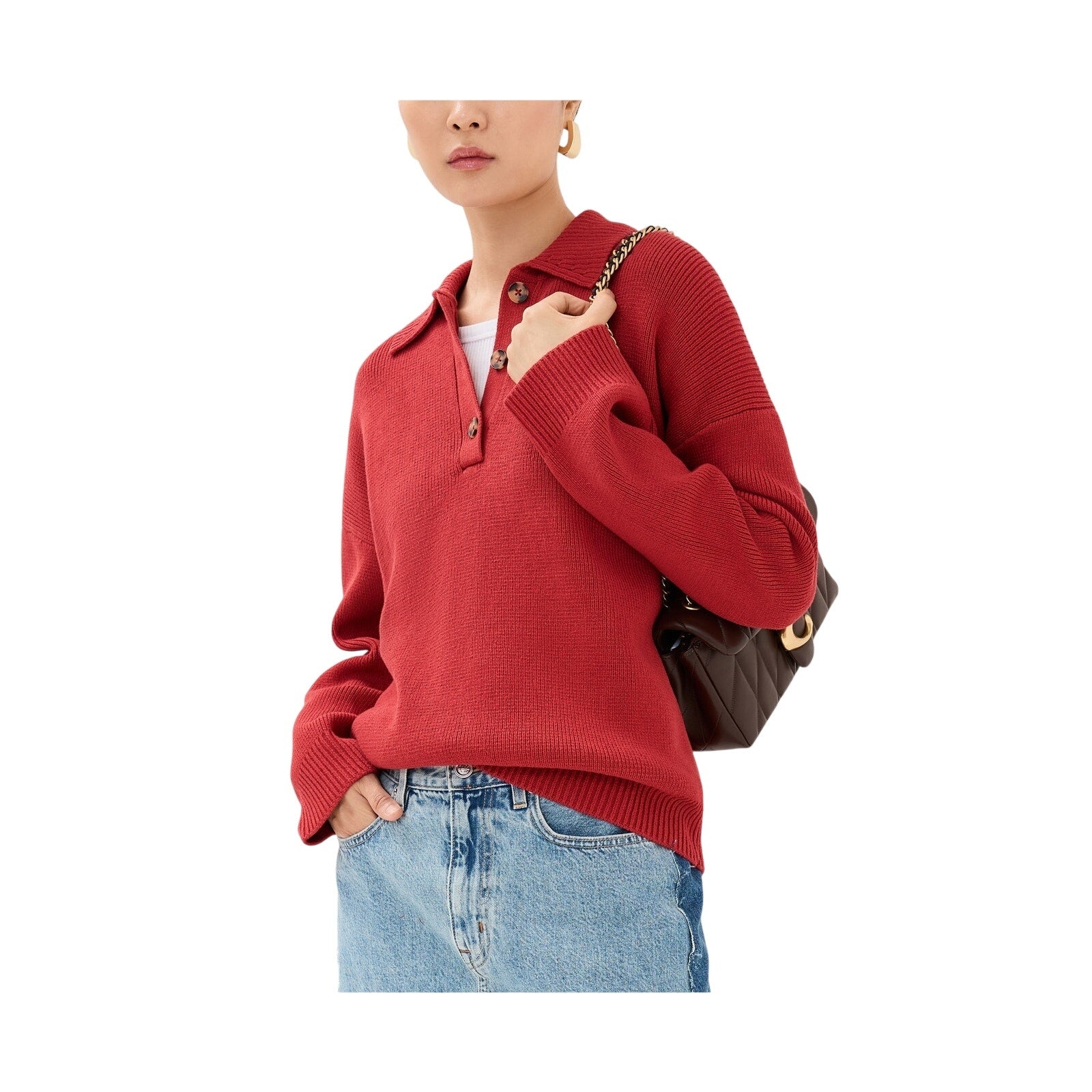 Reformation 'Brooklyn' Red Cotton Polo Sweater Size XS