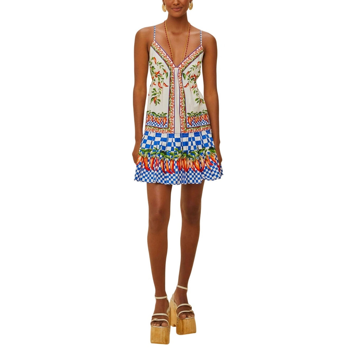 Farm Rio Vibrant Off White Picnic Peppers Ainika Mini Dress Size XL
