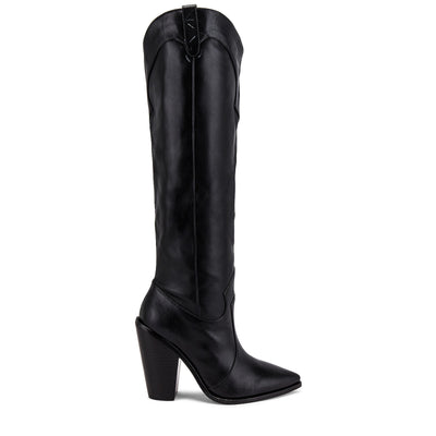 Raye 'Inferno' Black Leather Heeled Boot Size 5.5