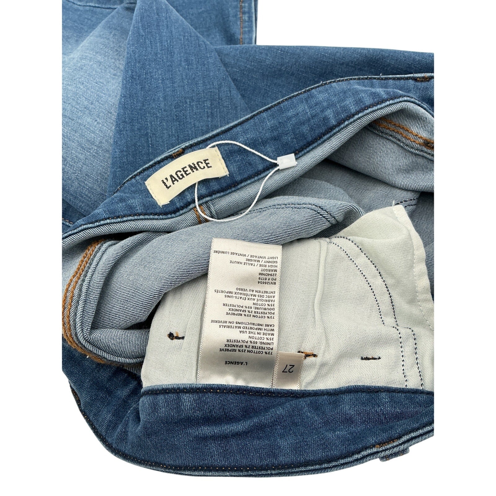 L'Agence 'Margot' Blue Cotton Cropped Skinny Denim Jean Size 27