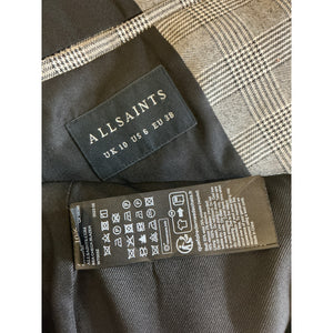 Allsaints 'Bea' Grey Wool Check Double Breasted Blazer Size 6