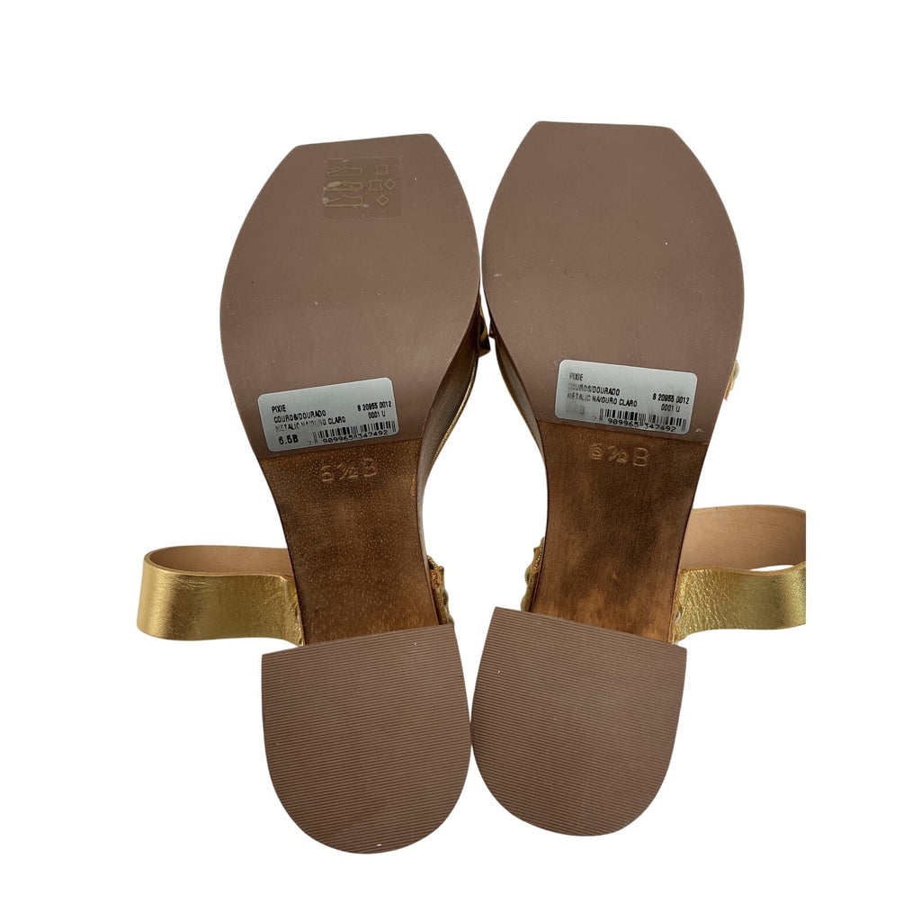 Schutz 'Pixie' Gold Leather Platform Heels Size 6.5