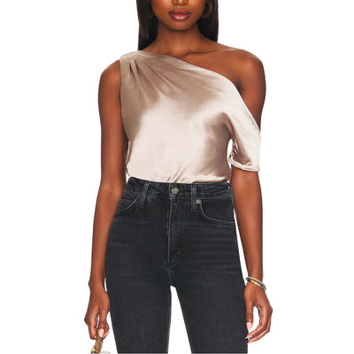 Line & Dot 'Lexi' Brown Off Shoulder Satin Top Size S