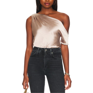 Line & Dot 'Lexi' Brown Off Shoulder Satin Top Size S