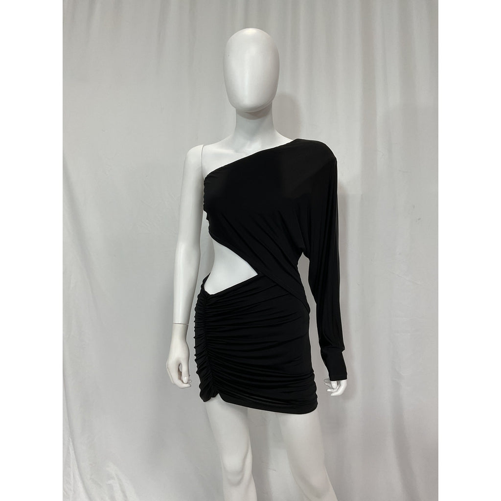 Michael Costello 'Avianna' Black One Shouulder Gathered Mini Dress Size S - NWT