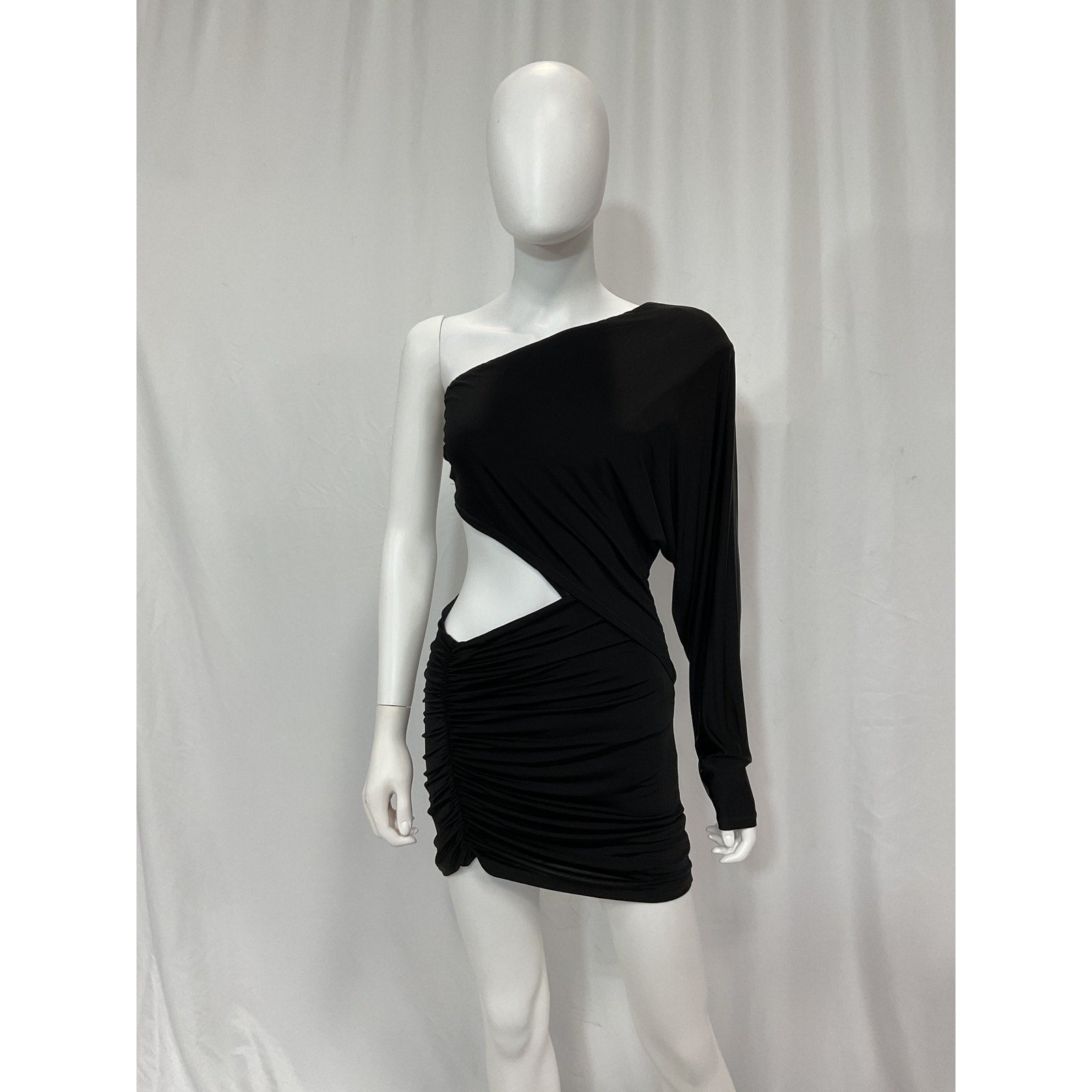 Michael Costello 'Avianna' Black One Shouulder Gathered Mini Dress Size S - NWT
