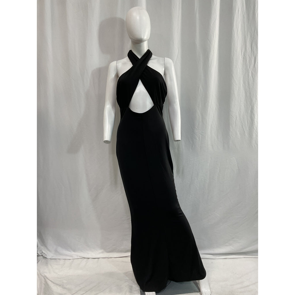 Michael Costello x Revolve 'Cross' Black Front Cut Out Halterneck Maxi Dress Size M - NWT