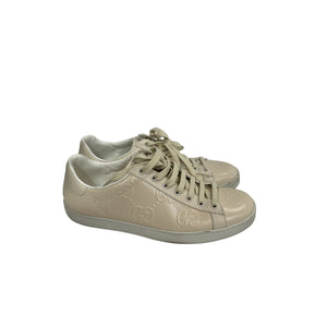 Gucci 'GG Ace' White Leather Embossed Sneaker - Size 10