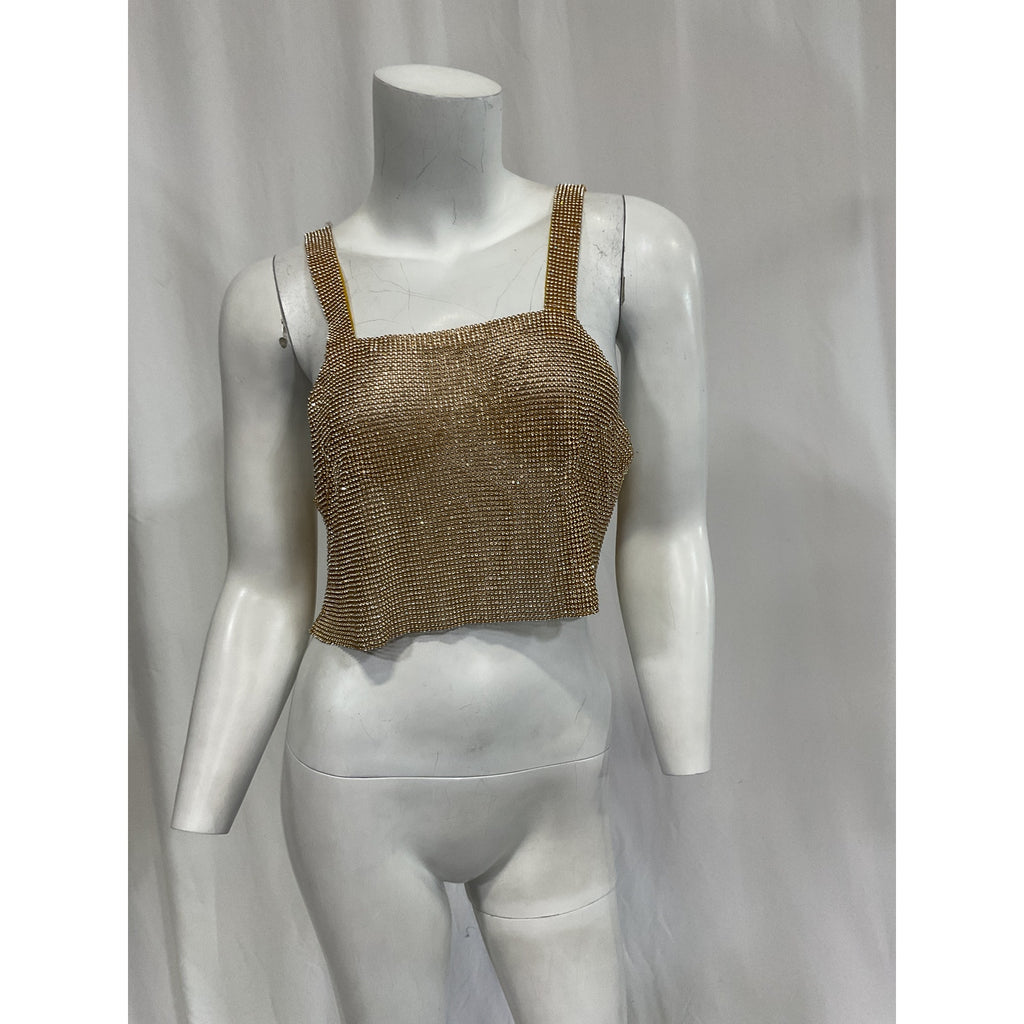 Santa Brands 'Cropped' Gold Rhinestone Embellished Top Size OS - NWT