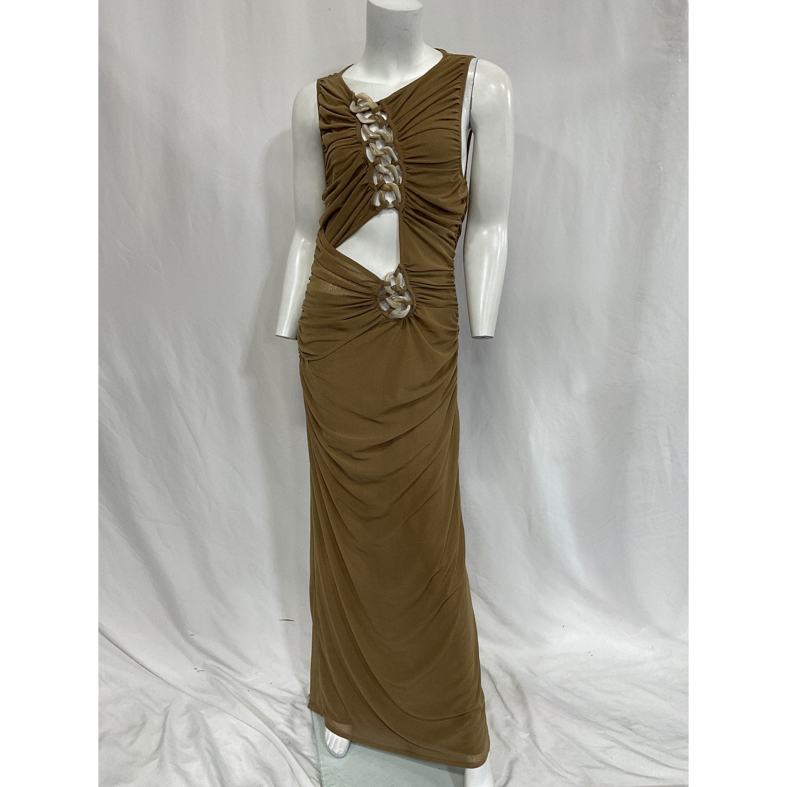 L'Academie 'Emeraude' Brown Cut Out Maxi Dress Size L