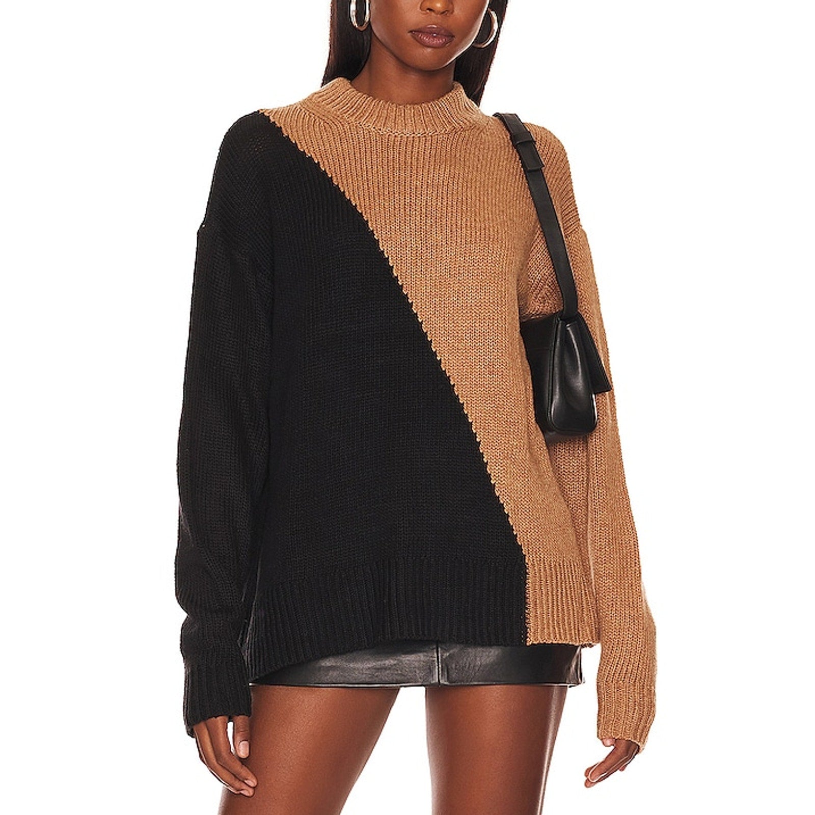 L'Academie 'Dagan' Brown Color Block Crewneck Sweater Size S